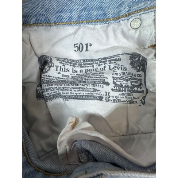 Levi 501 Distressed High Rise Button Fly Denim Jean Shorts Size 27 Pink Distress - Picture 4 of 6